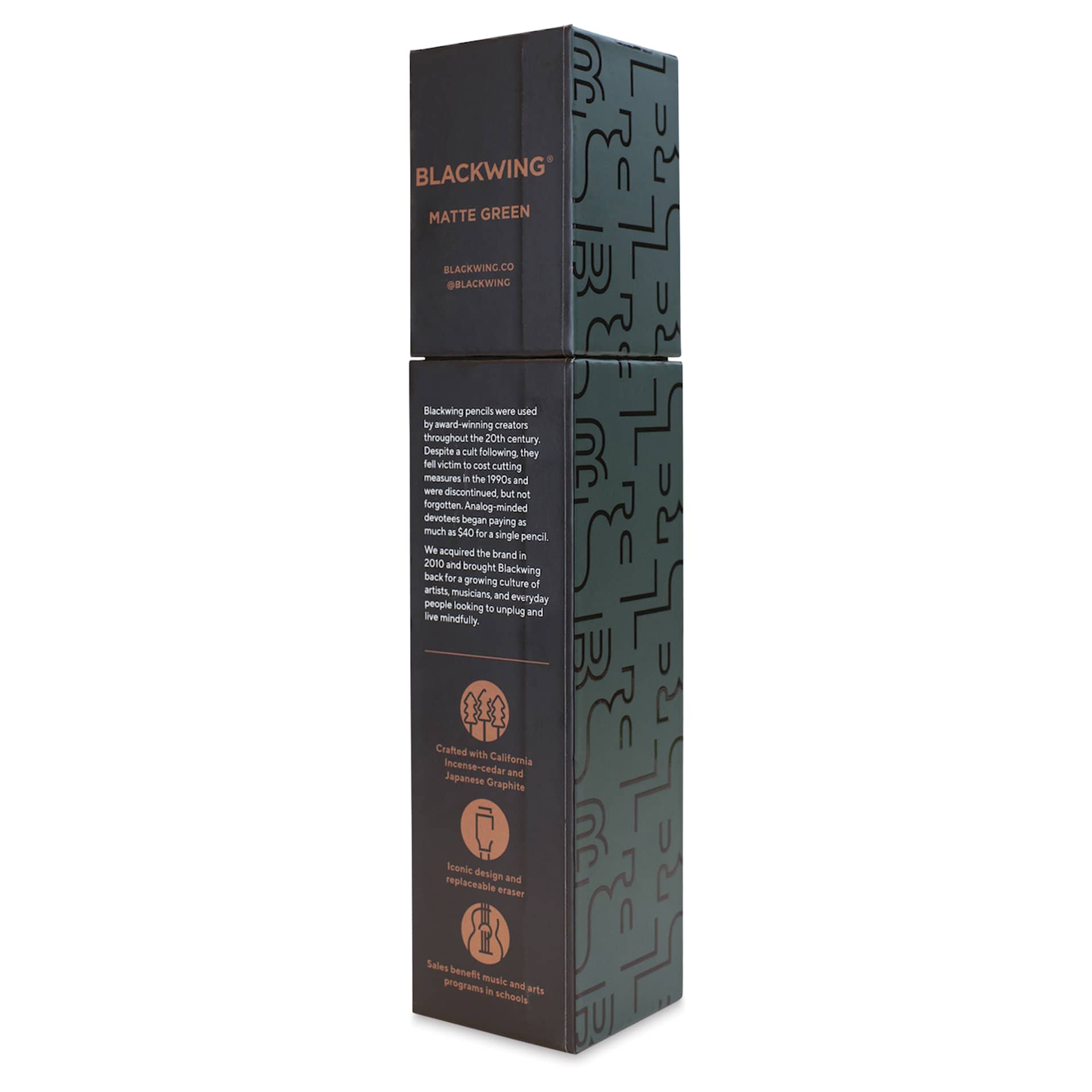 Blackwing Pencils - Matte Green, Pkg of 12, Soft, back of the box