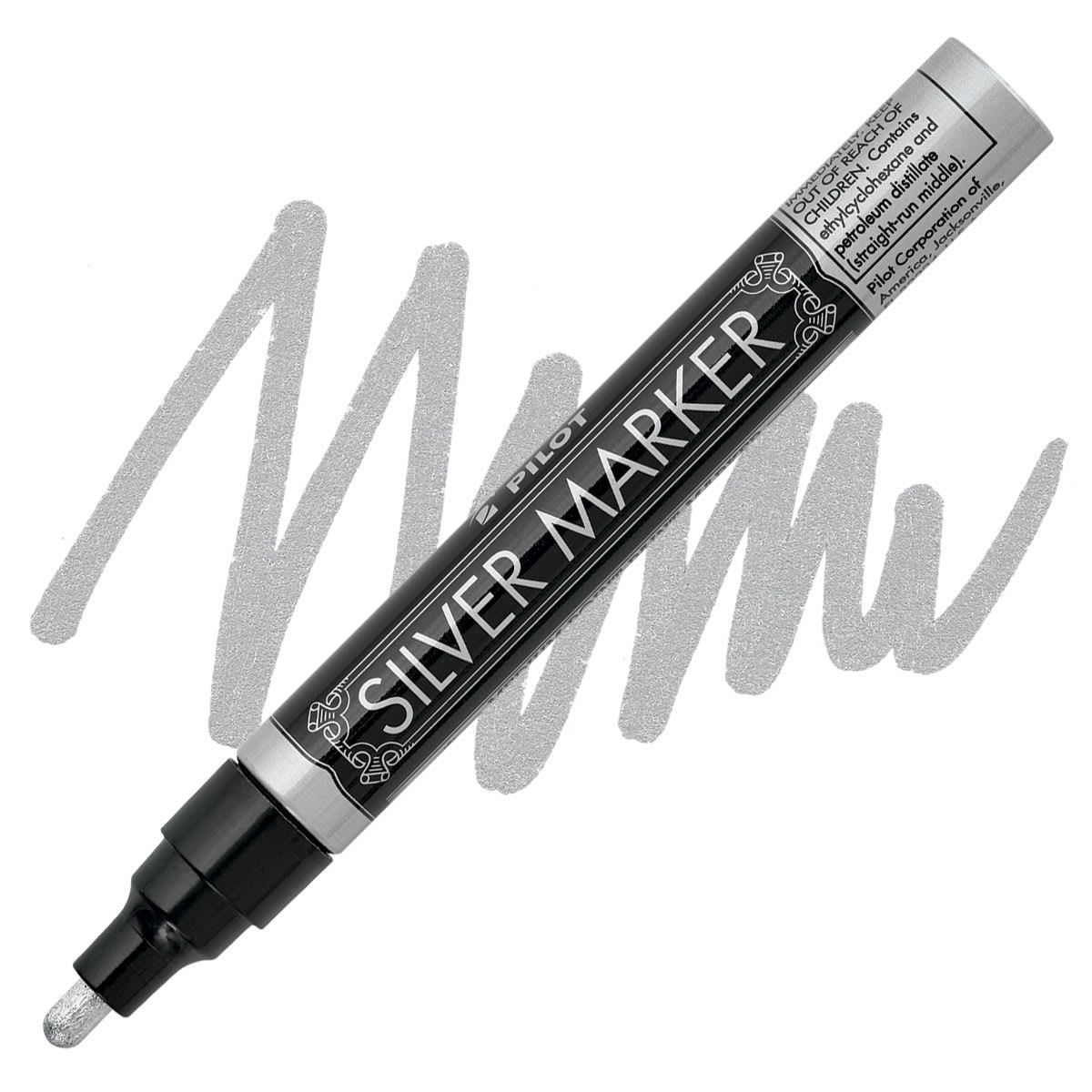 Pilot Silver Marker - Silver, Medium Point marker and swatch