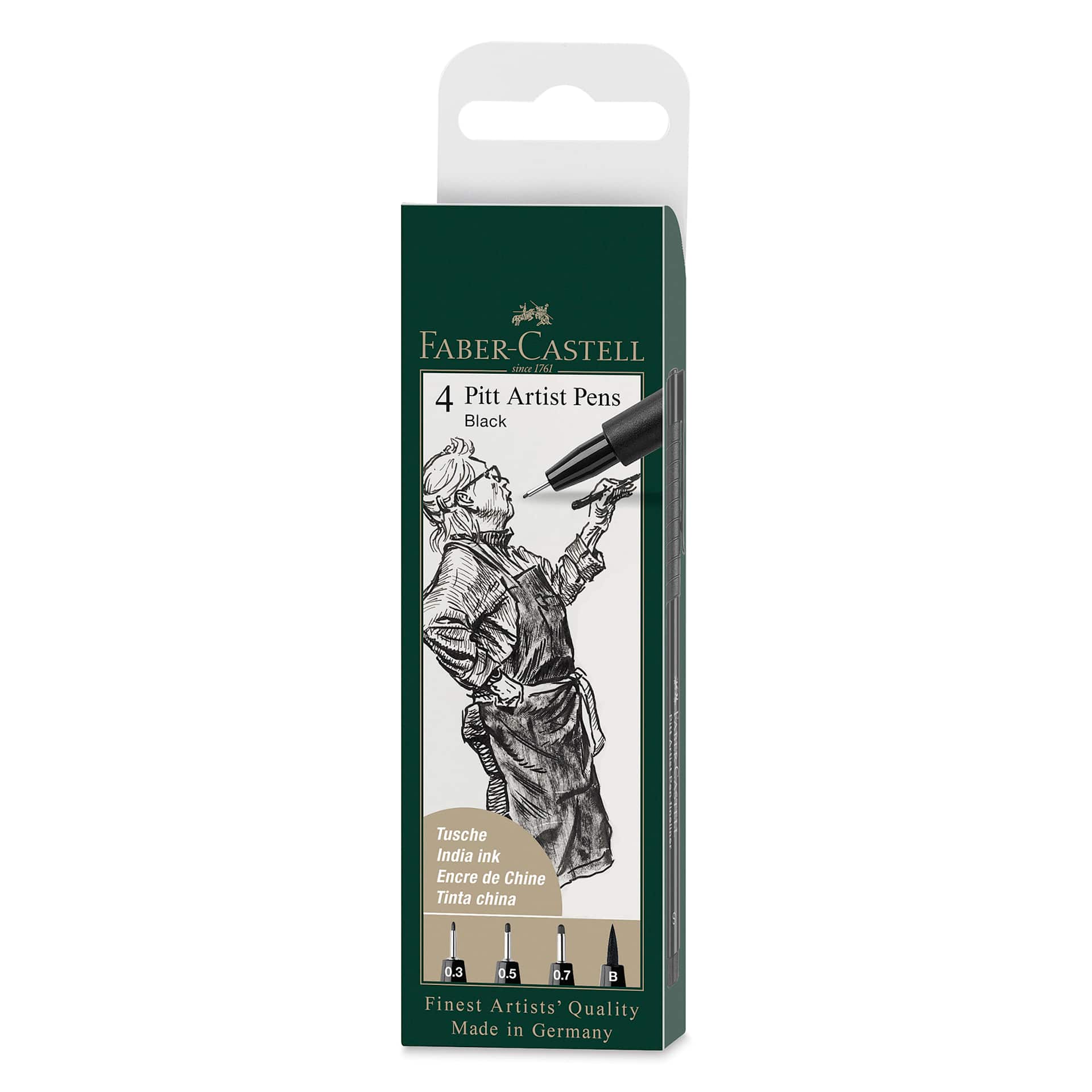 Faber-Castell Pitt Artist Pen Set - 4 Black Pens With Assorted Nibs (Brush, Fine, Medium, Superfine)