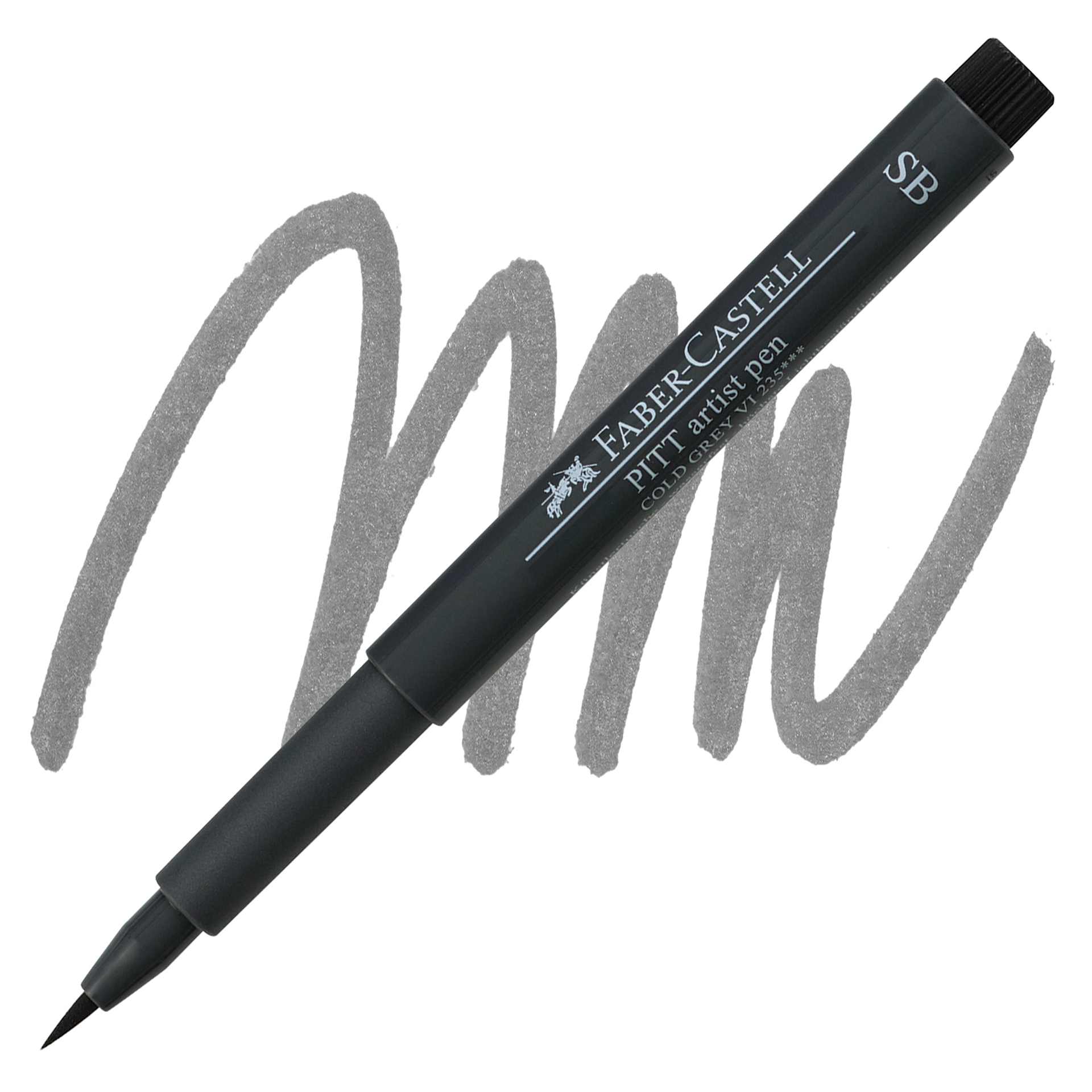 Faber-Castell Pitt Artist Pen - Cold Gray VI, Soft Brush Nib pen and swatch