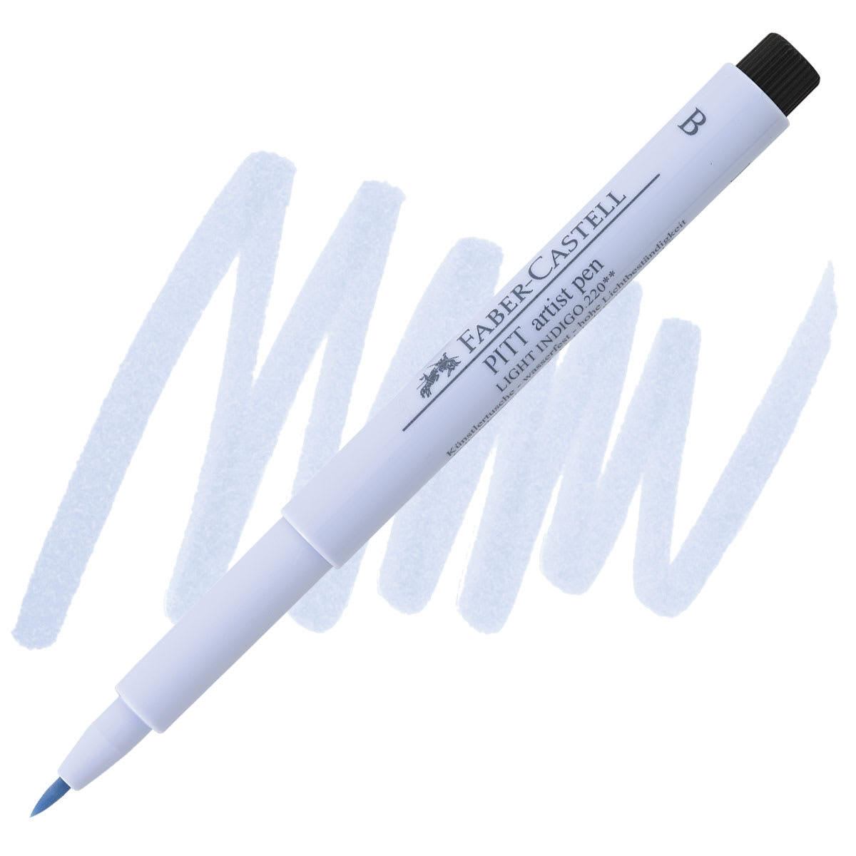 Faber-Castell Pitt Artist Pen - Light Indigo, Brush Nib pen and swatch