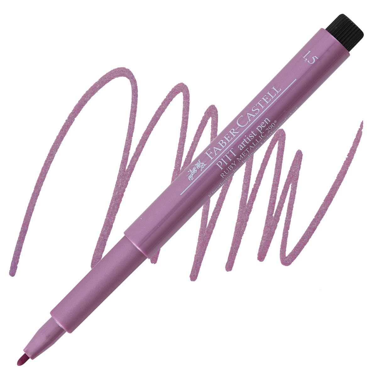 Faber-Castell Pitt Artist Pen - Ruby Metallic, Bullet Nib pen and swatch