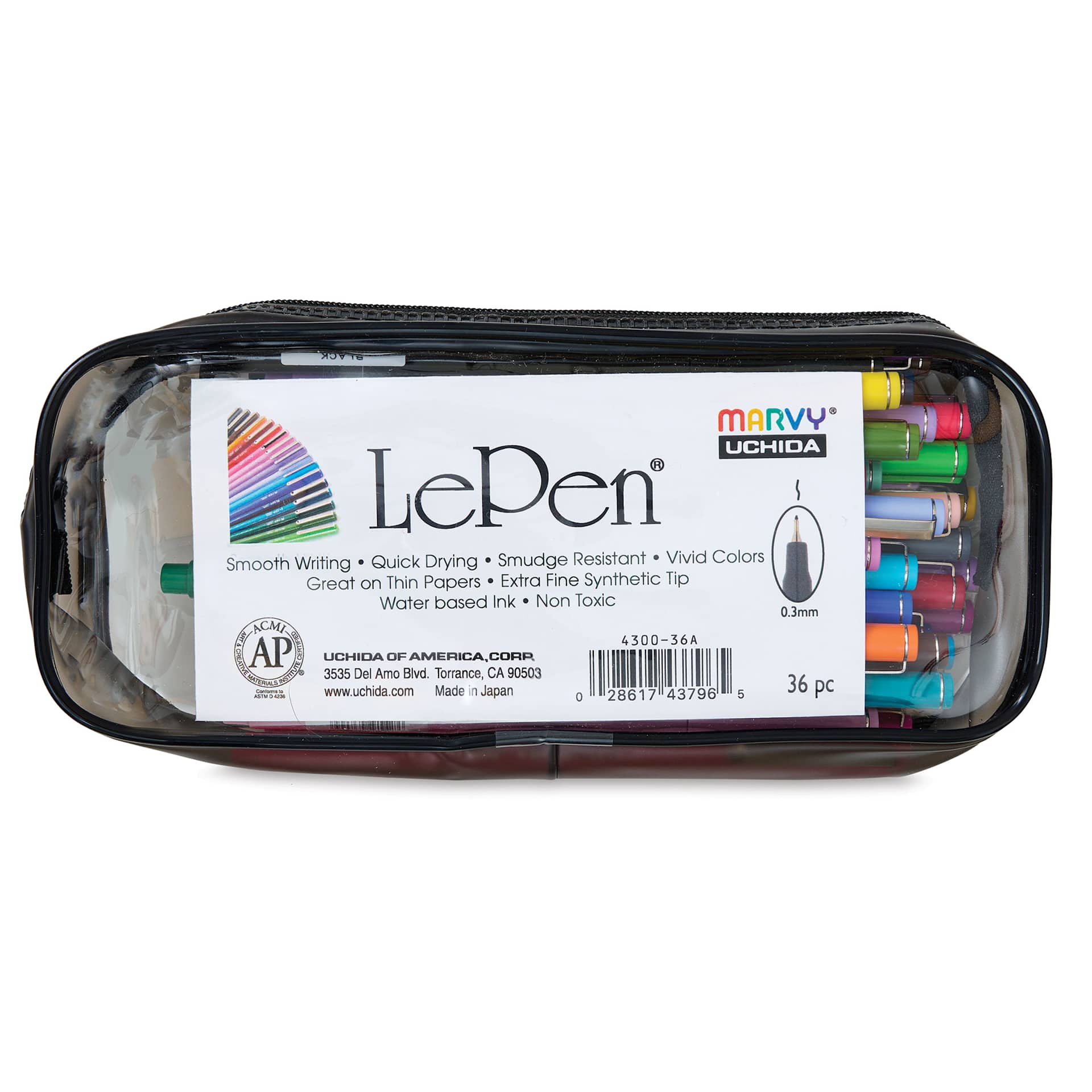 Marvy Uchida LePen Fine Line Marker Set - Complete, Set of 36, front of the packaging