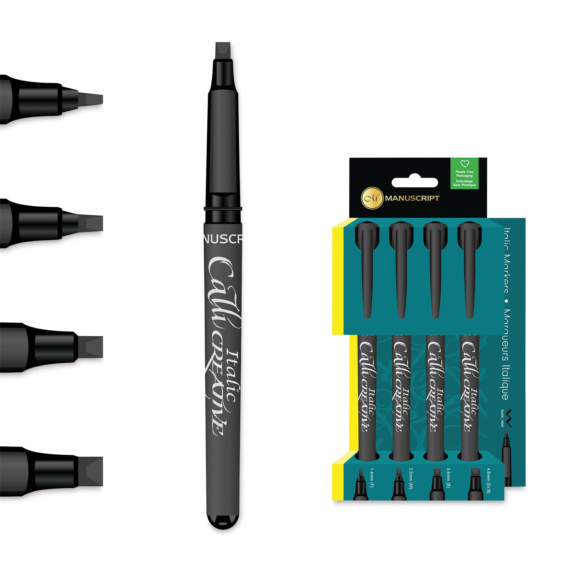 Manuscript CalliCreative Italic Marker - Black, Assorted, Pkg of 4, close-up of the nibs