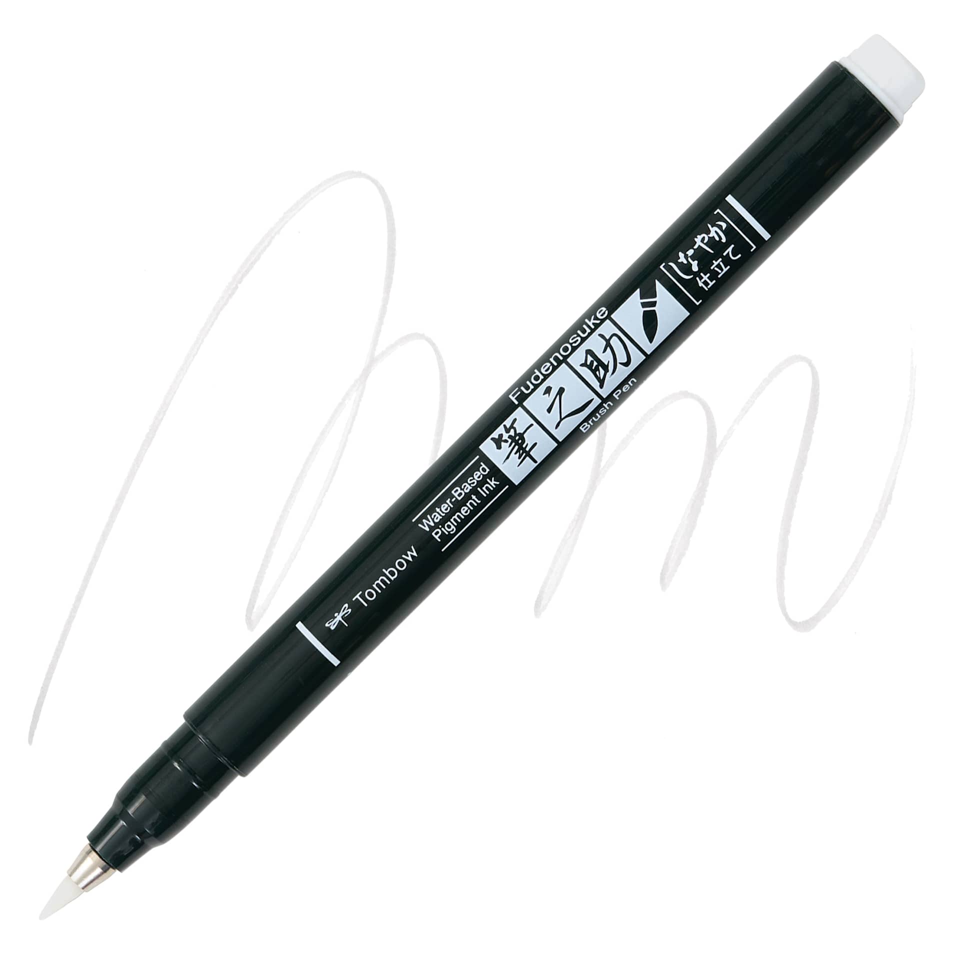 Tombow Fudenosuke Brush Pen - White Pastel, Soft Tip pen and swatch