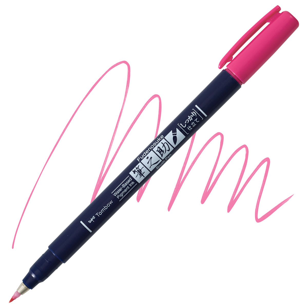 Tombow Fudenosuke Brush Pen - Pink, Hard Tip pen and swatch