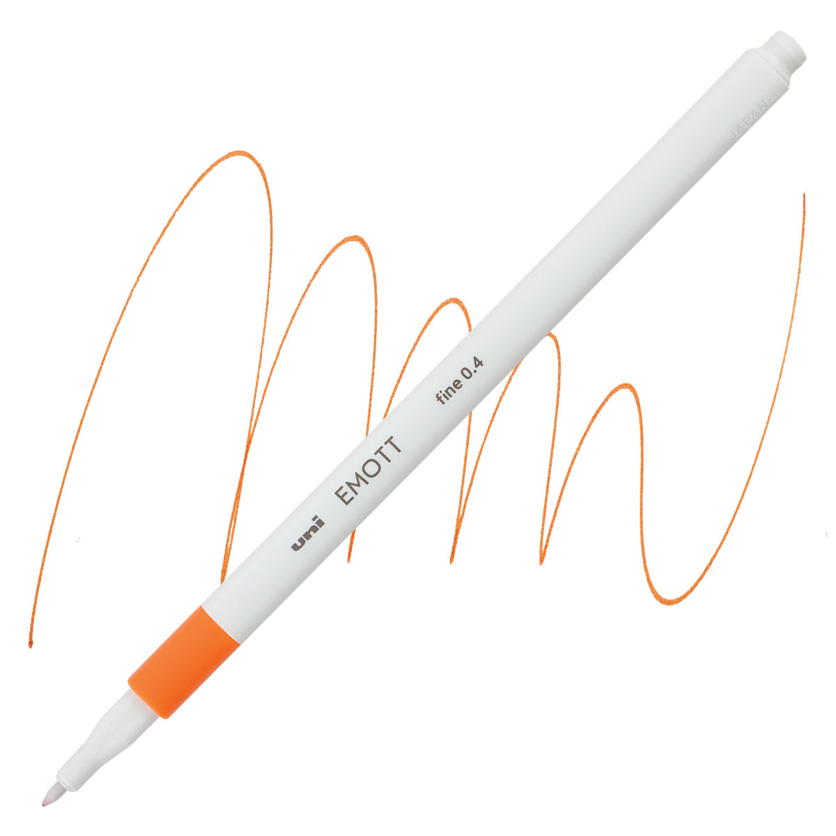 Uni Emott Fineliner - Orange pen and swatch