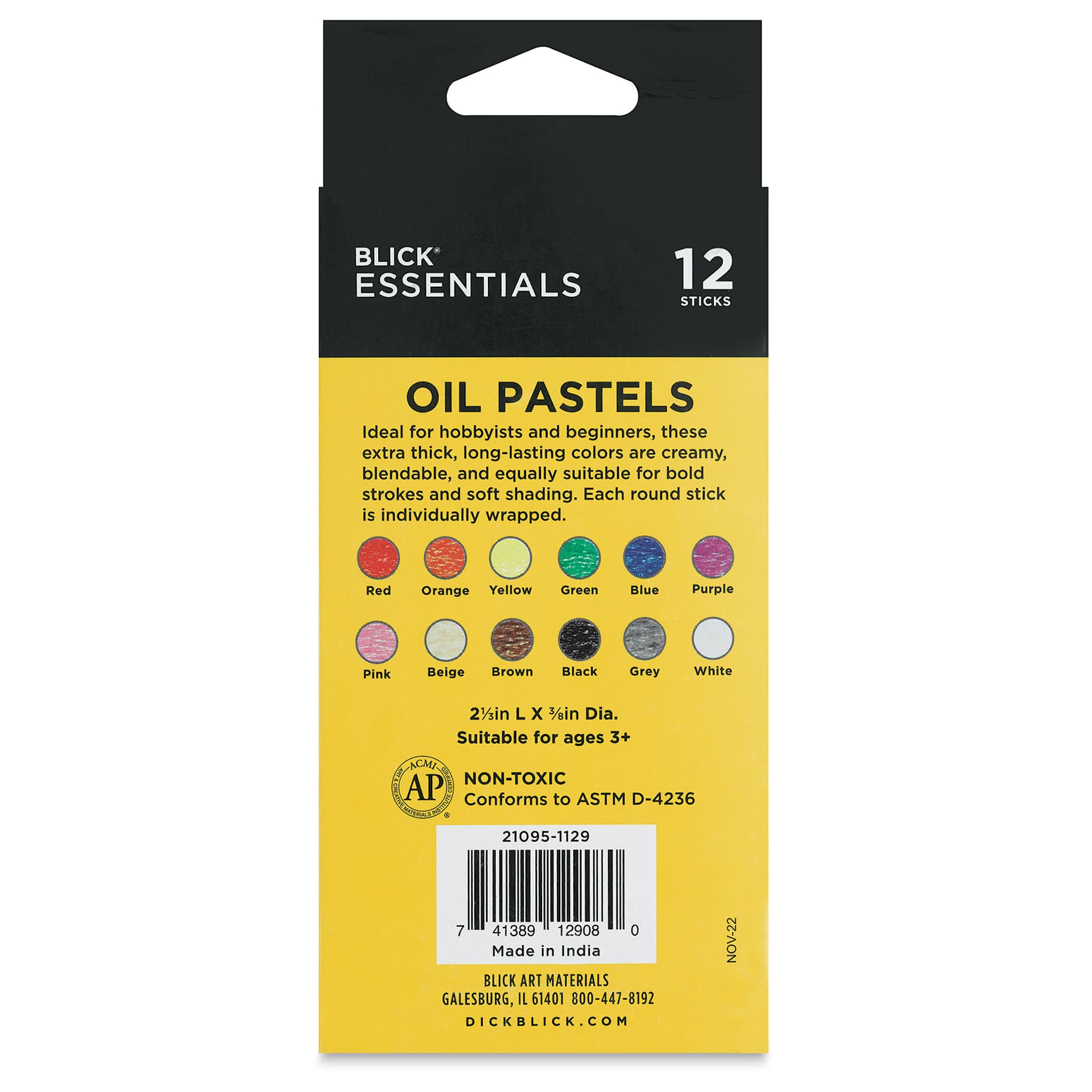Blick Essentials Oil Pastel Sets - Set of 12 (back of packaging)