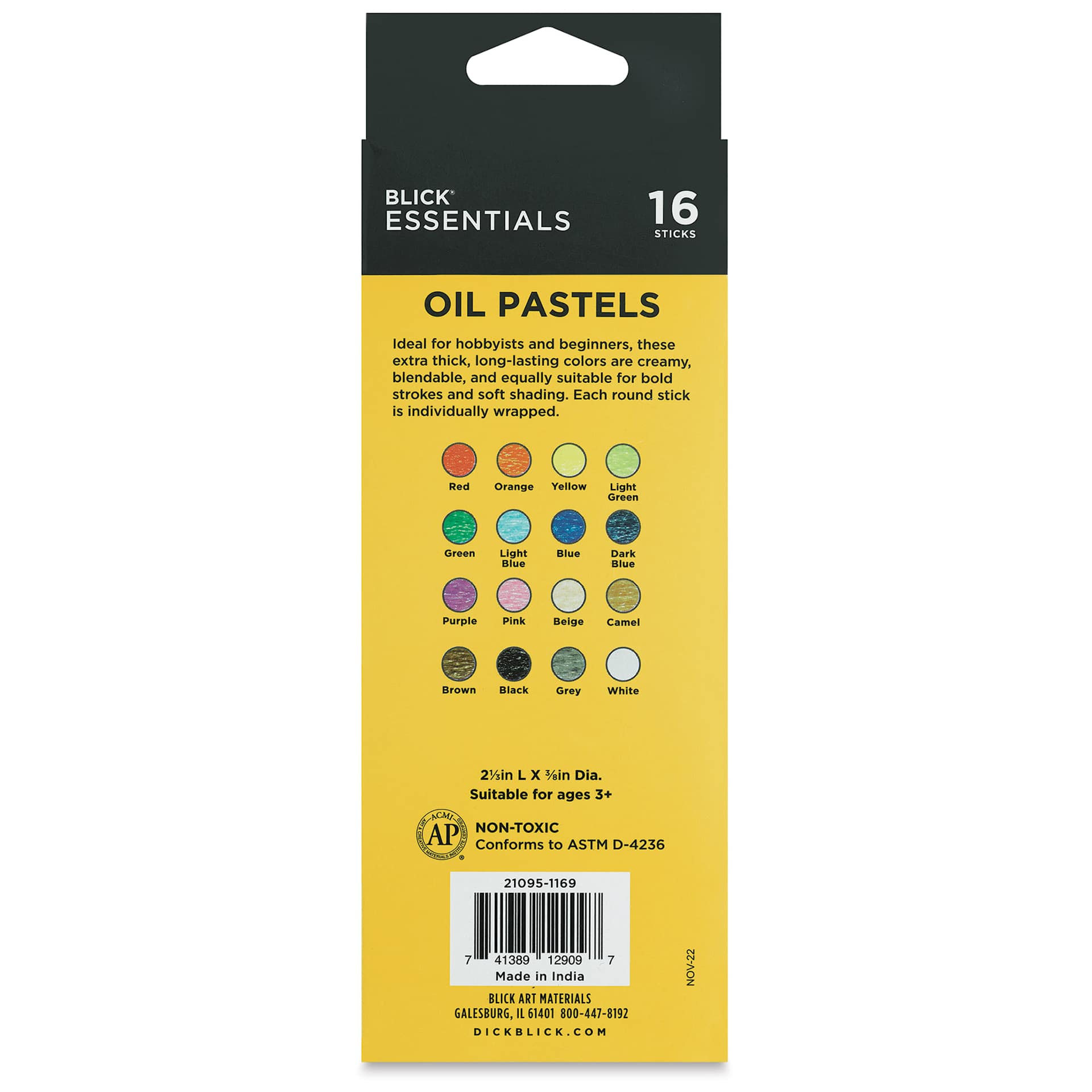 Blick Essentials Oil Pastel Sets - Set of 16 (back of packaging)
