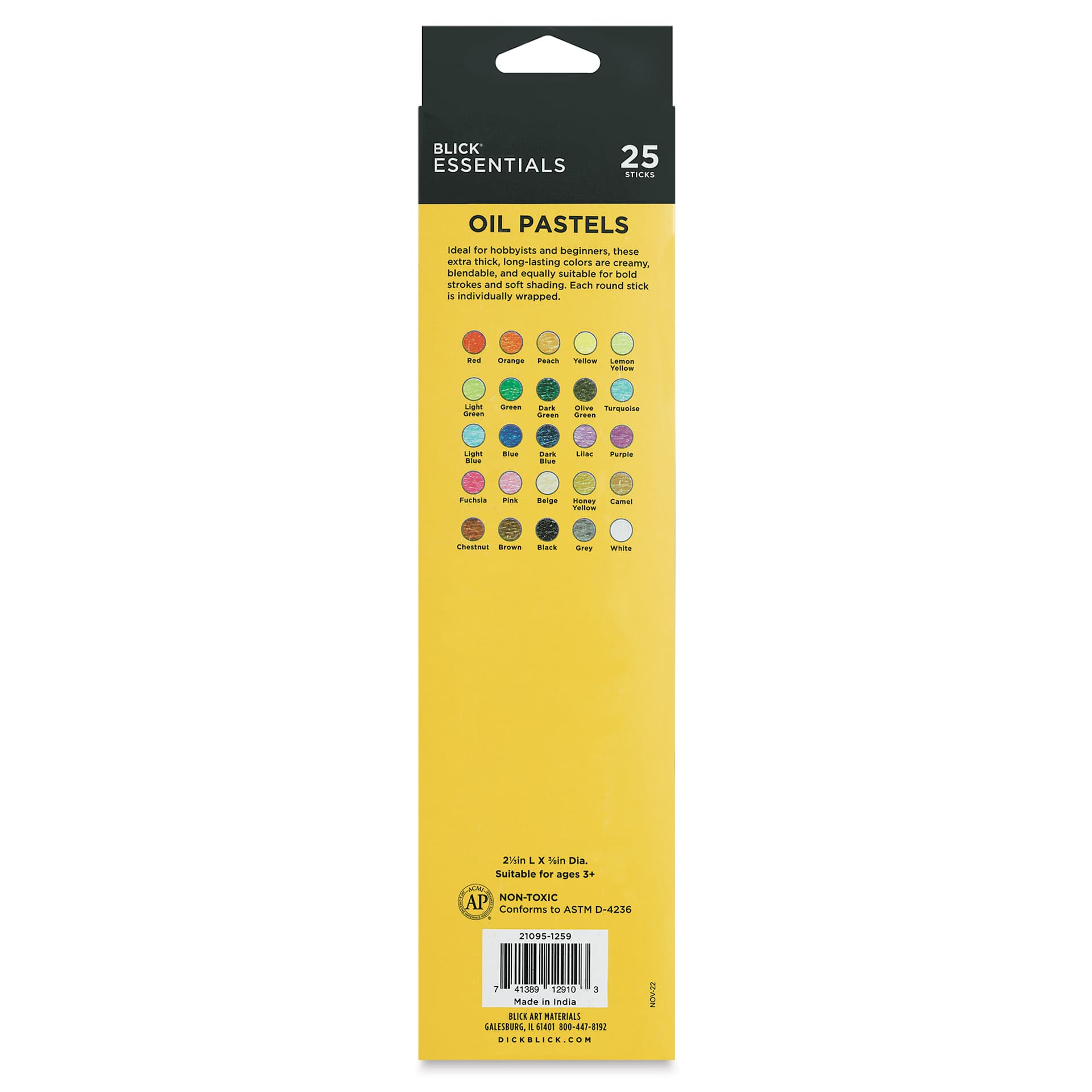 Blick Essentials Oil Pastel Sets - Set of 25 (back of packaging)