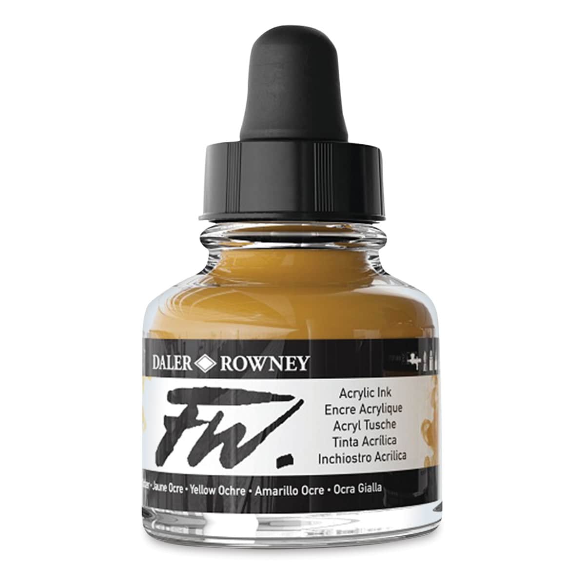 Daler-Rowney FW Acrylic Water-Resistant Artists Ink - 1 oz, Yellow Ochre side