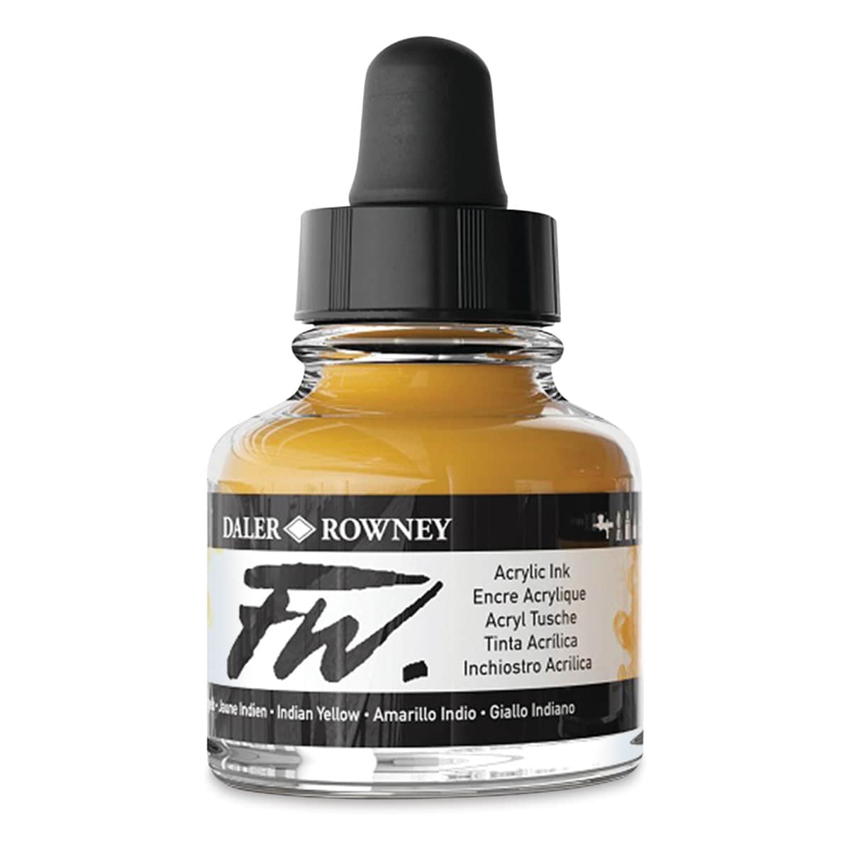 Daler-Rowney FW Acrylic Water-Resistant Artists Ink - 1 oz, Indian Yellow side