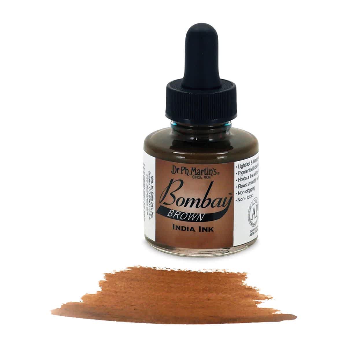 Dr. Ph. Martin's Bombay India Ink - 1 oz, Brown bottle with swatch