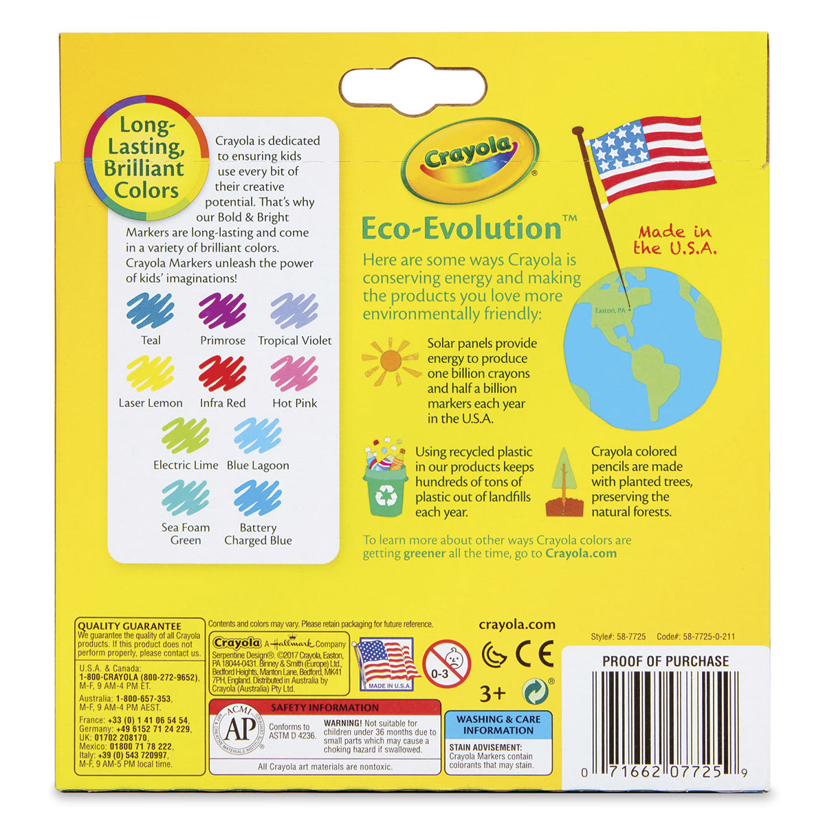 Crayola Broad Line Markers - Assorted Colors, Set of 10, back of the packaging