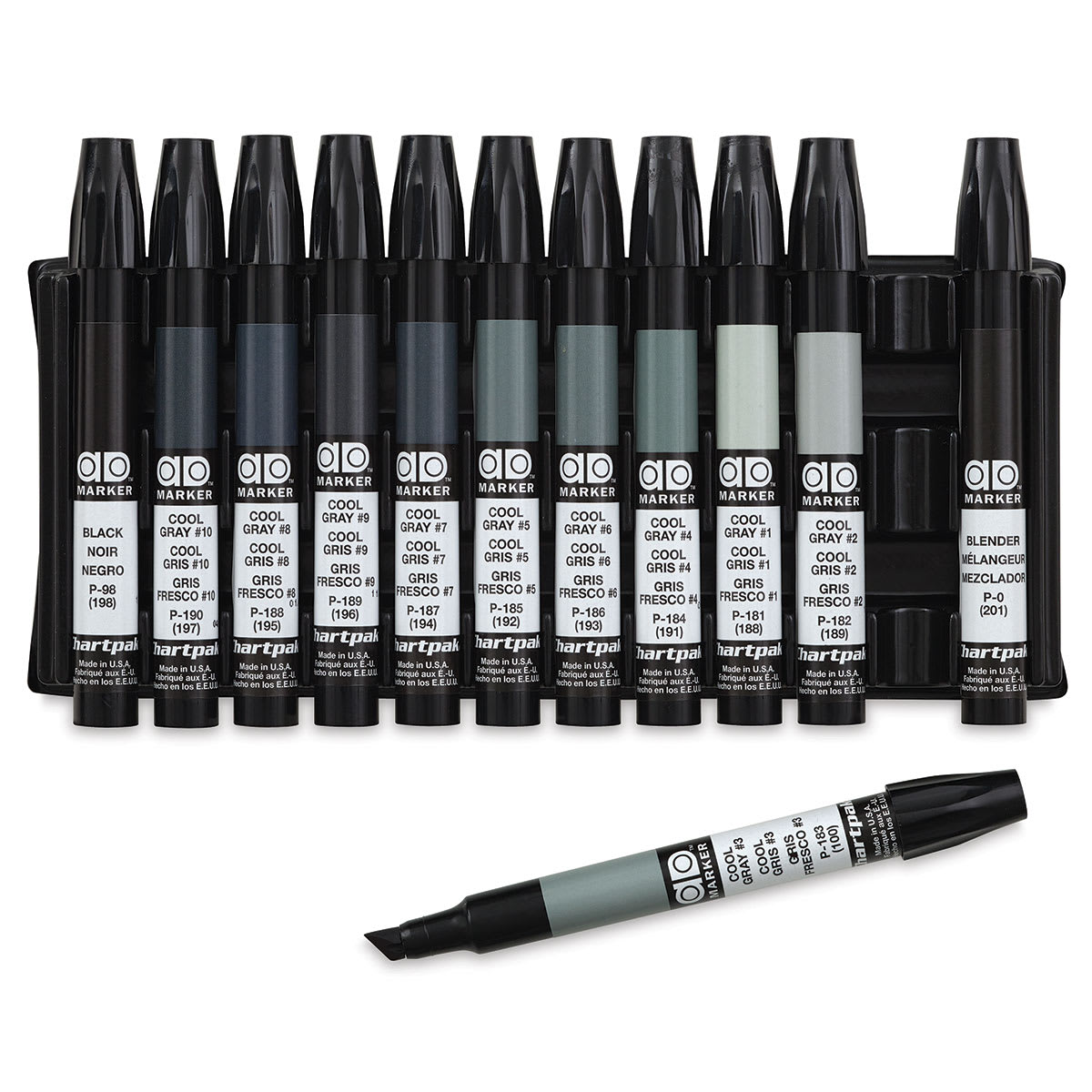 Chartpak Ad Markers-Cool Gray Set of 12  Markers in Tray