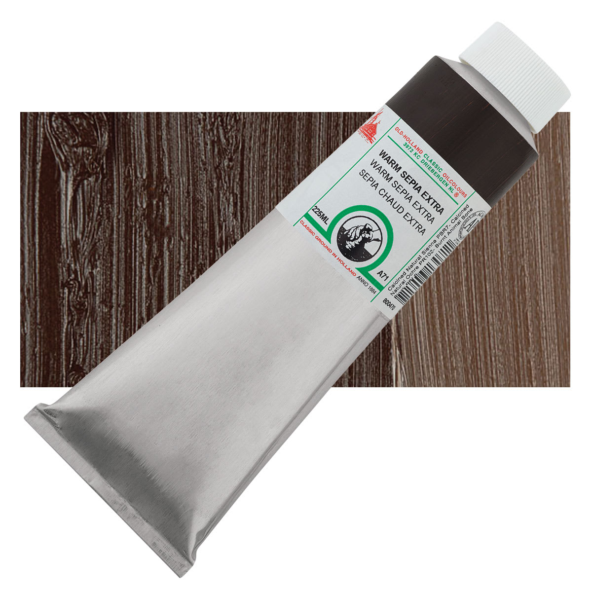 Old Holland Classic Oil Color - Warm Sepia Extra, 225 ml tube and swatch