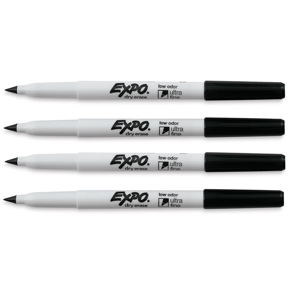 Expo Ultra-Fine Tip Dry Erase Markers - Set of 4, Black (set contents with caps off)