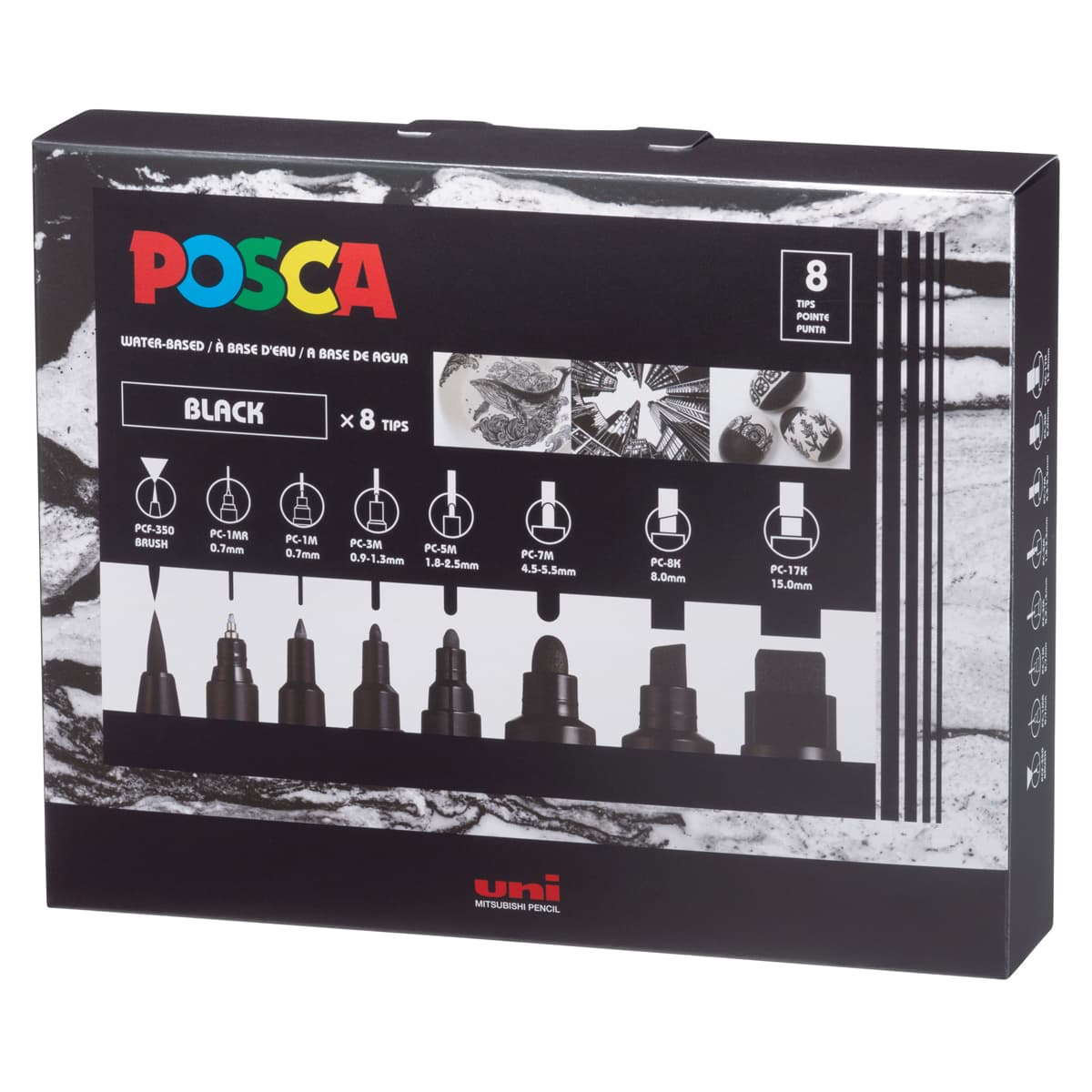 POSCA Paint Markers Assorted Sizes Black Set of 8