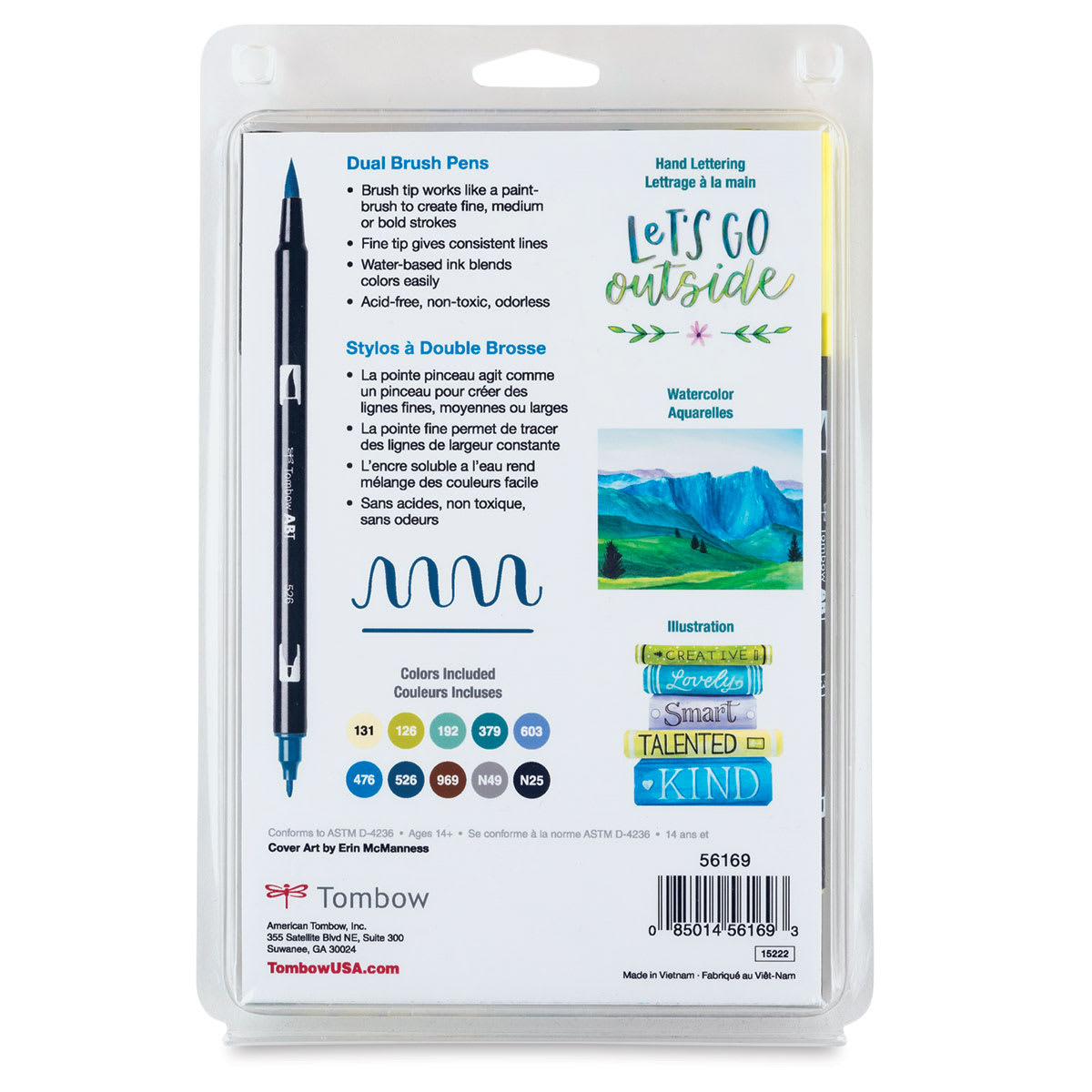 Tombow Dual Brush Pens - Landscape Colors, Set of 10. Back of package.