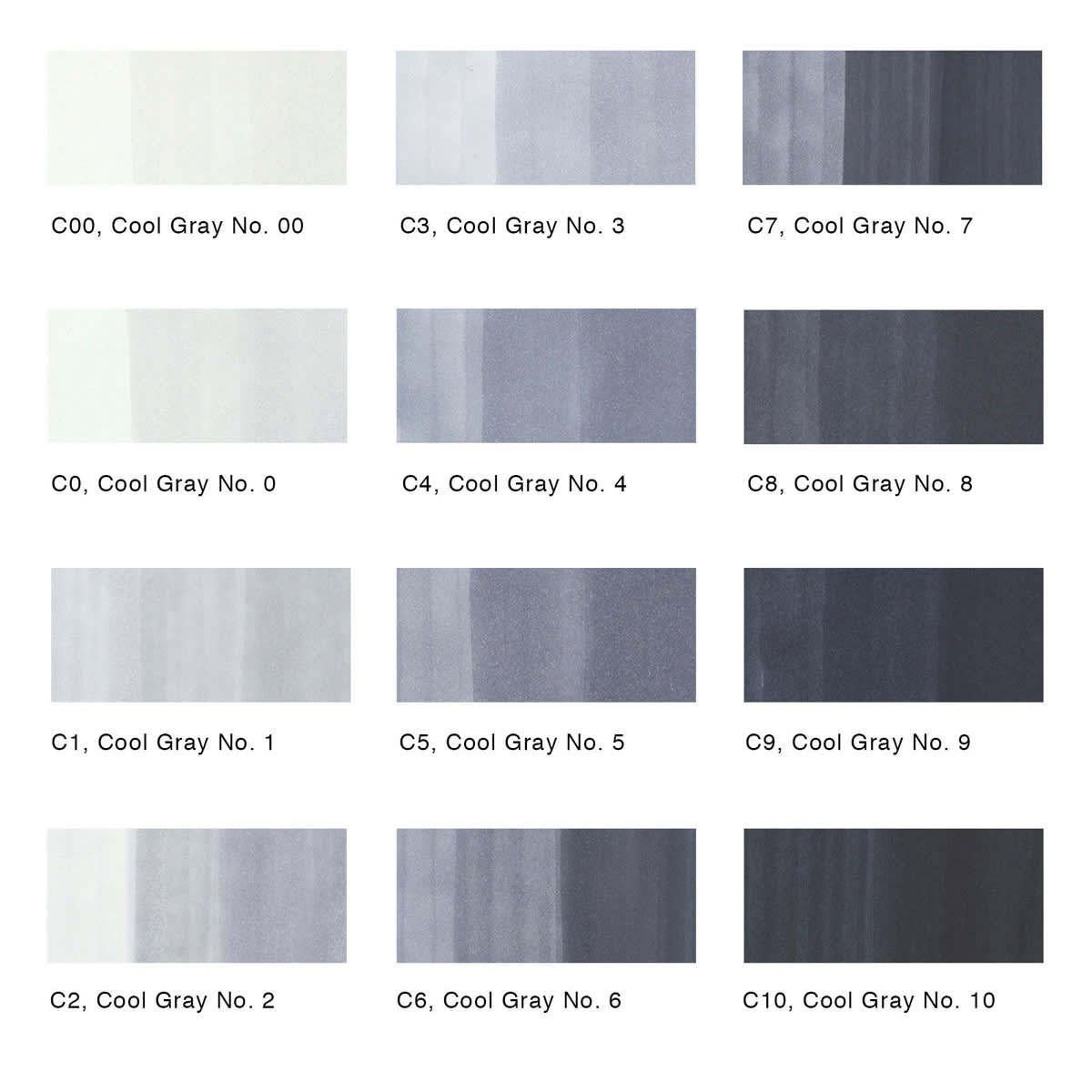 Copic Sketch Marker Set - Cool Grays, Set of 12, color swatches