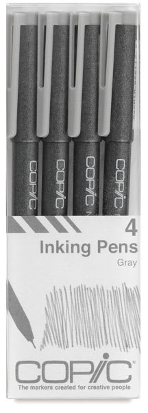 Set of 4 Pens, Fine Nib, Gray