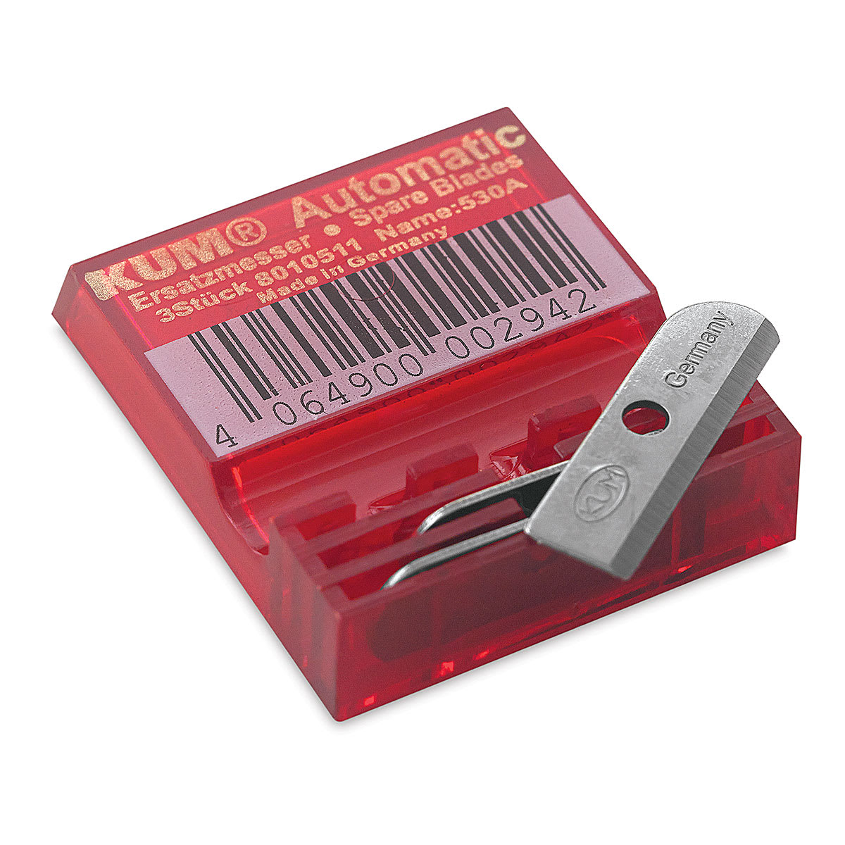 Blick by KUM Long Point Sharpener Replacement Blades - Package of 3 shown with one removed