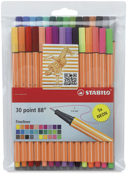 Stabilo Point 88 Fineliner Pen Set - Assorted Colors, Wallet, Set of 30