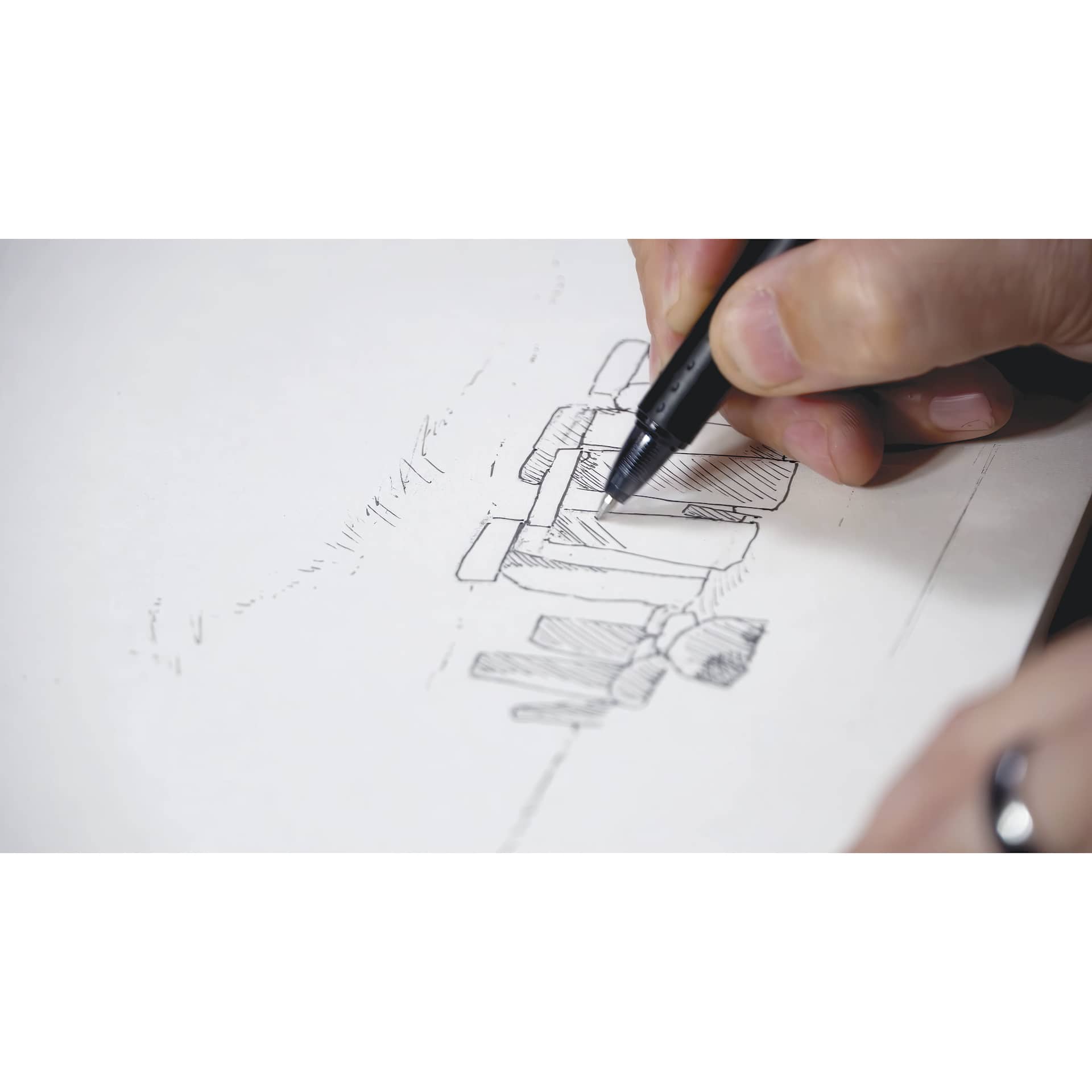 Pilot Frixion Clicker Erasable Gel Pen - Retractable, Black, Fine, Stonehenge drawing being sketched
