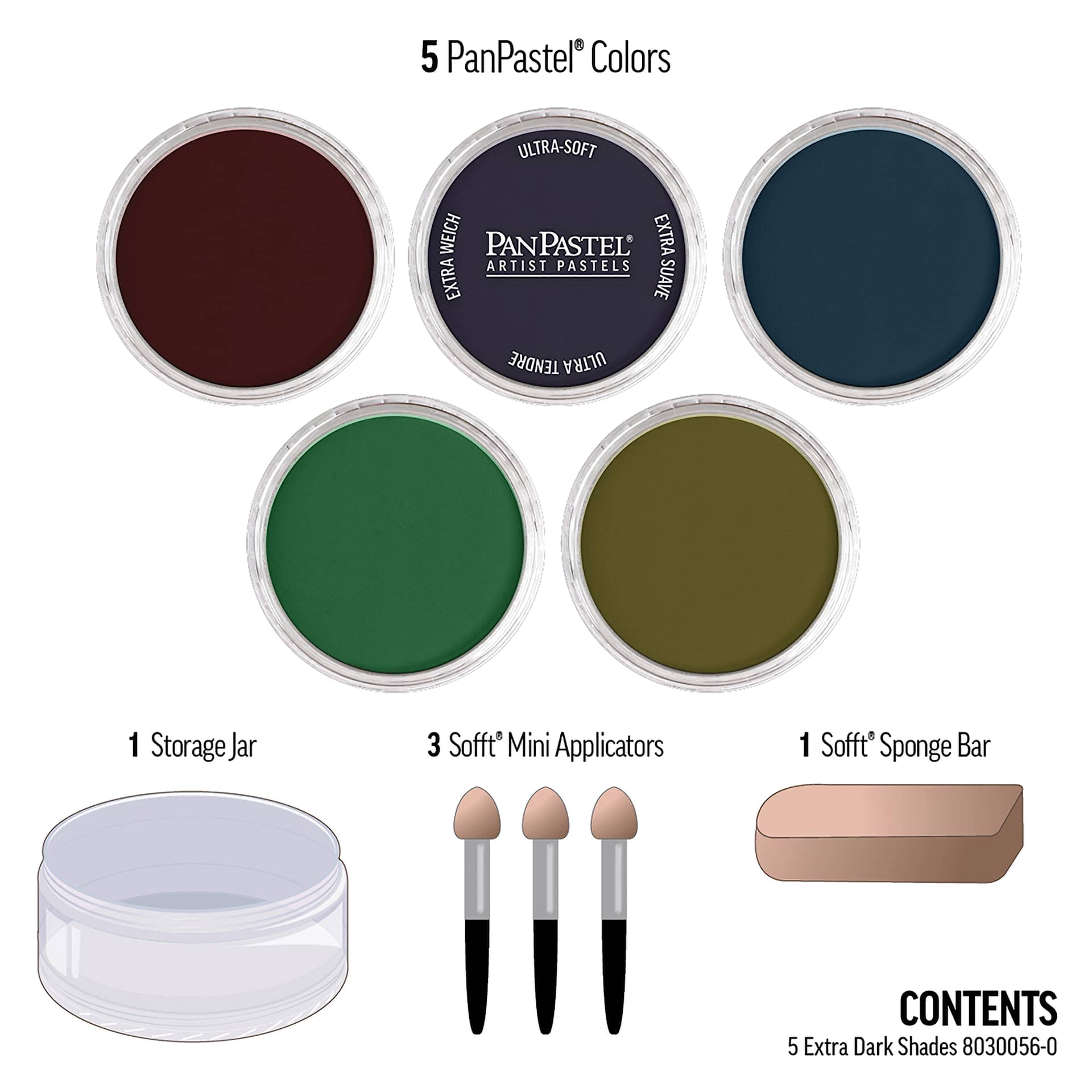 PanPastel Artists’ Painting Pastels Set - Extra Dark Shades, Set of 5