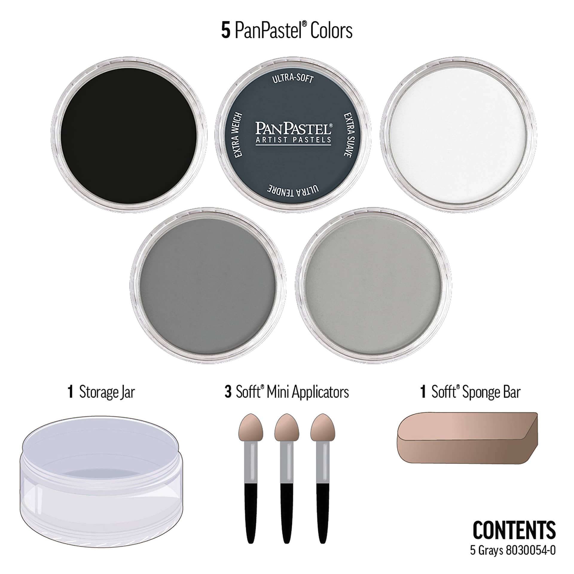 PanPastel Artists’ Painting Pastels Set - Grays, Set of 5 - contents