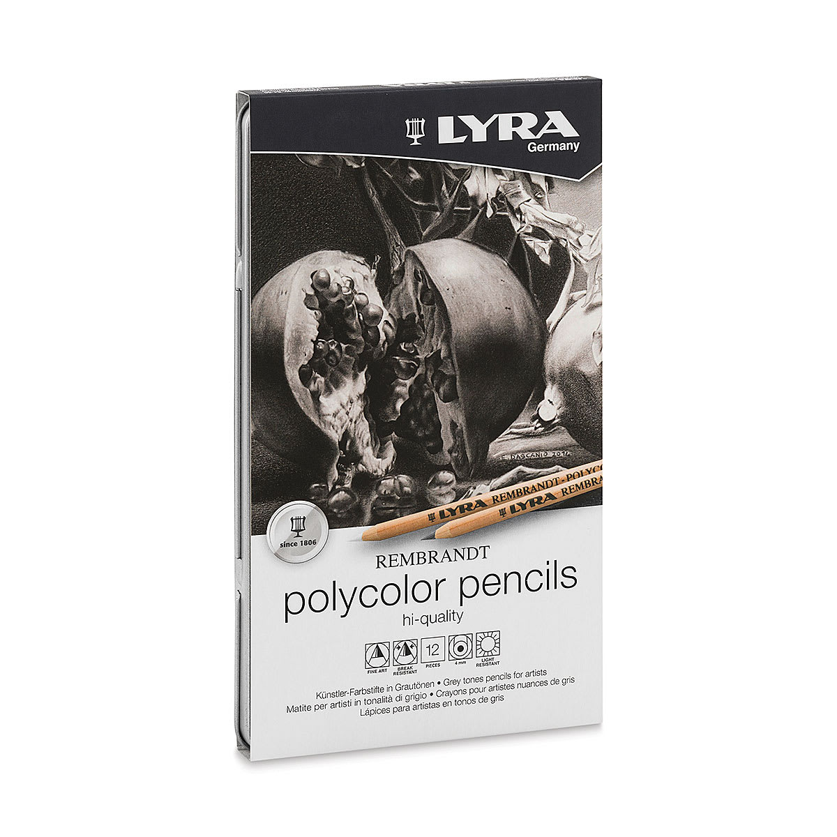 Oil-Based Colored Pencils, Set of 12 Grays, Front cover