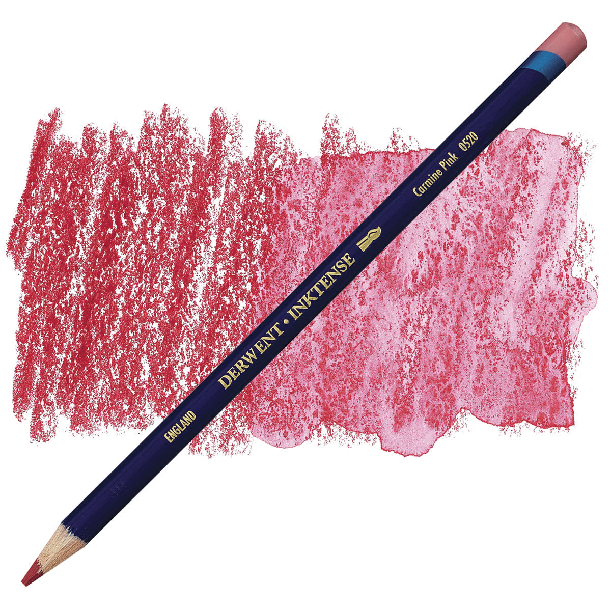 Derwent Inktense Pencil - Carmine Pink pencil and swatch