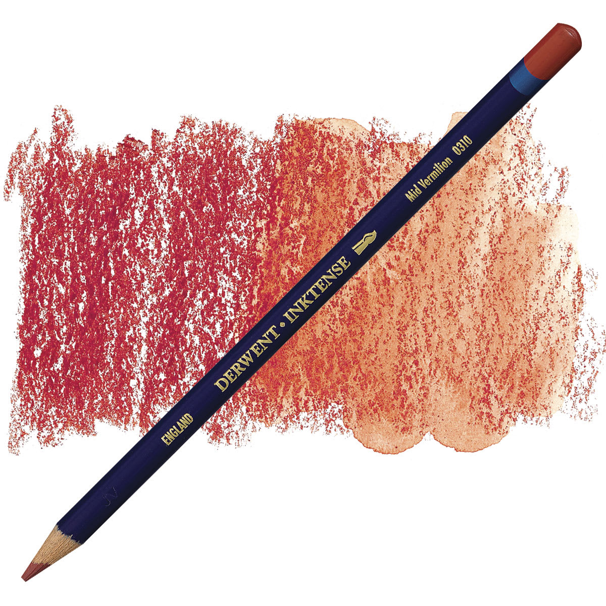 Derwent Inktense Pencil - Mid Vermilion pencil and swatch