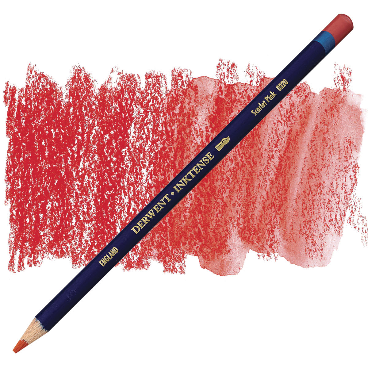 Derwent Inktense Pencil - Scarlet Pink pencil and swatch