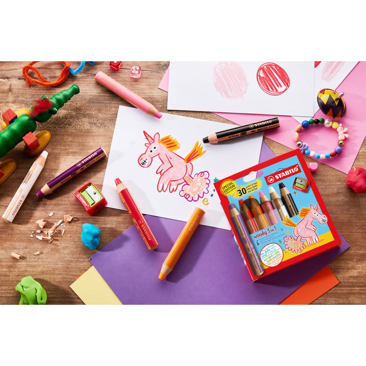 Stabilo Woody 3 in 1 Pencils - Set of 6, Unicorn Colors