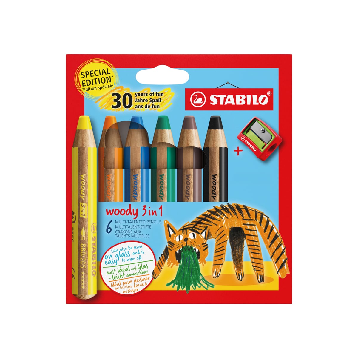 Stabilo Woody 3 in 1 Pencils - Set of 6, Tiger Colors