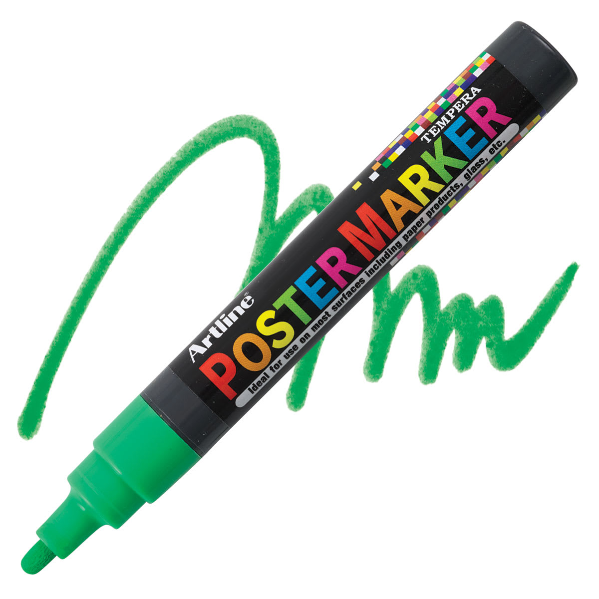 Artline Poster Markers - 4 mm Tip, Fluorescent Green marker and swatch