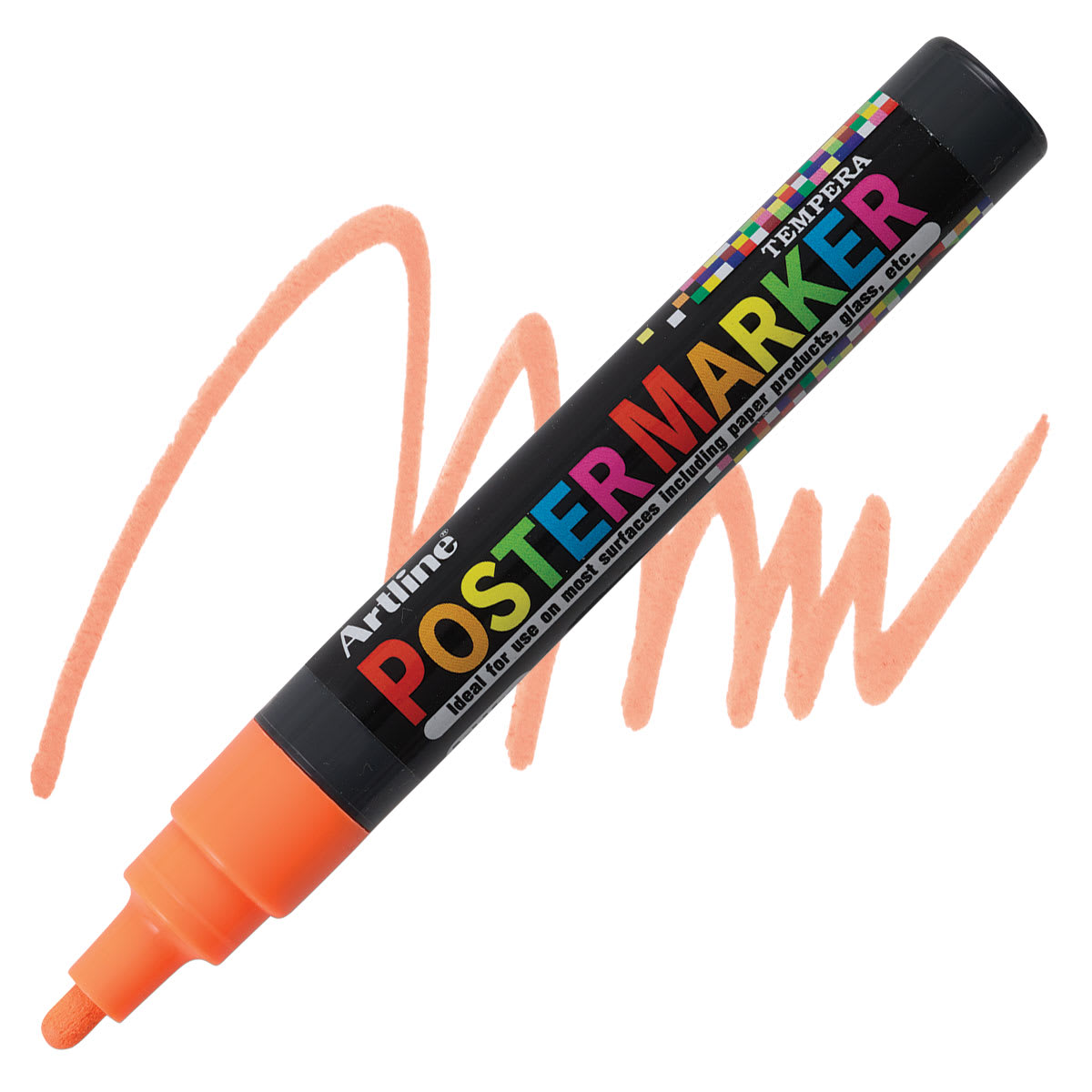 Artline Poster Markers - 4 mm Tip, Fluorescent Orange marker and swatch