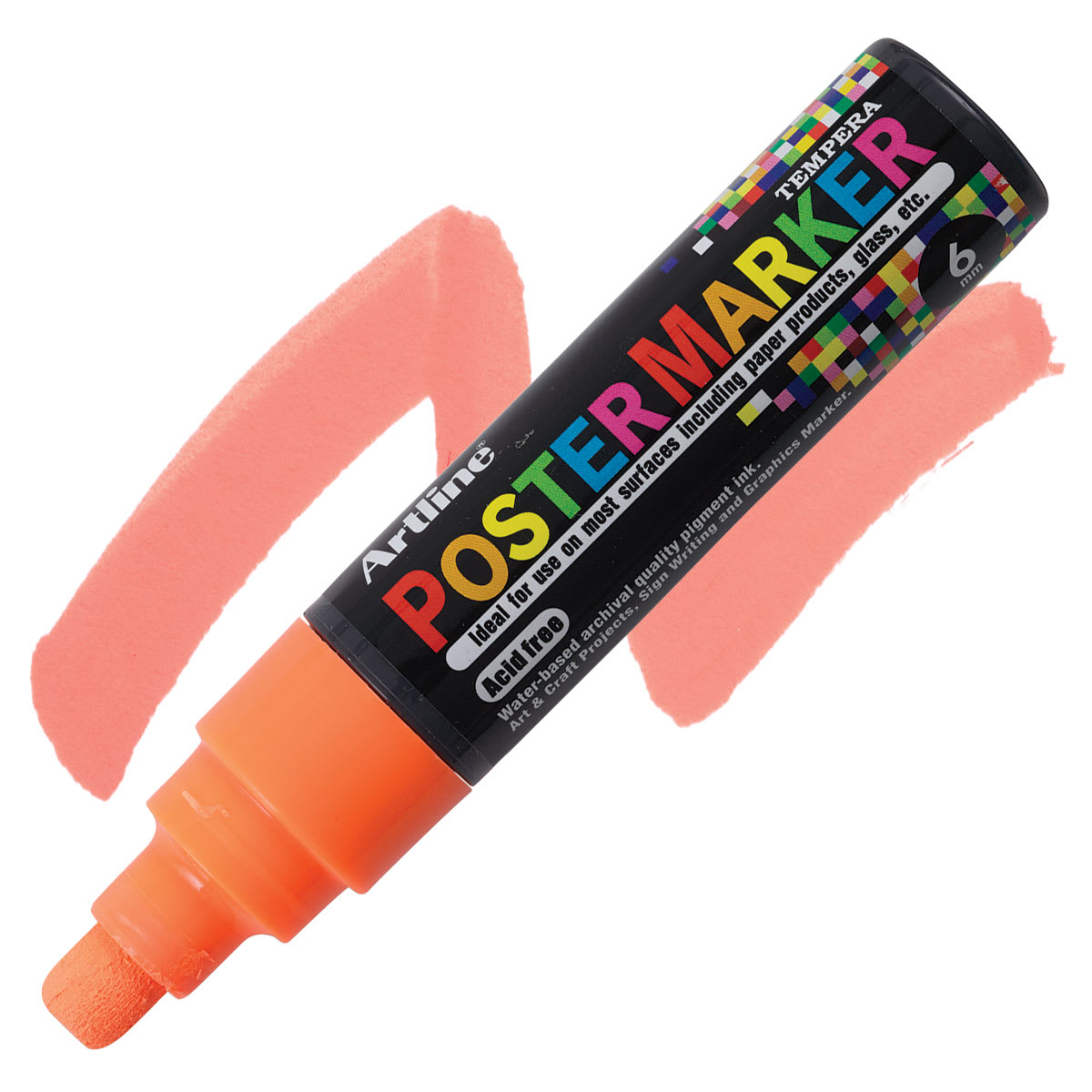 Artline Poster Markers - 6 mm Tip, Fluorescent Orange marker and swatch