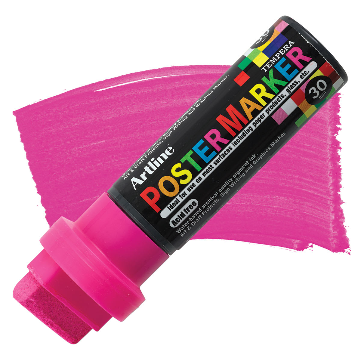 Artline Poster Markers - 30 mm Tip, Fluorescent Pink marker and swatch