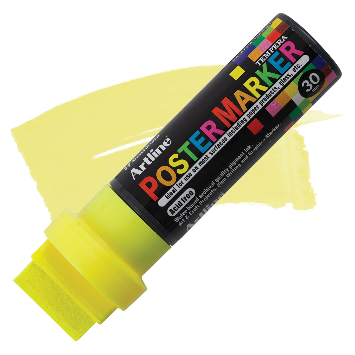 Artline Poster Markers - 30 mm Tip, Fluorescent Yellow marker and swatch