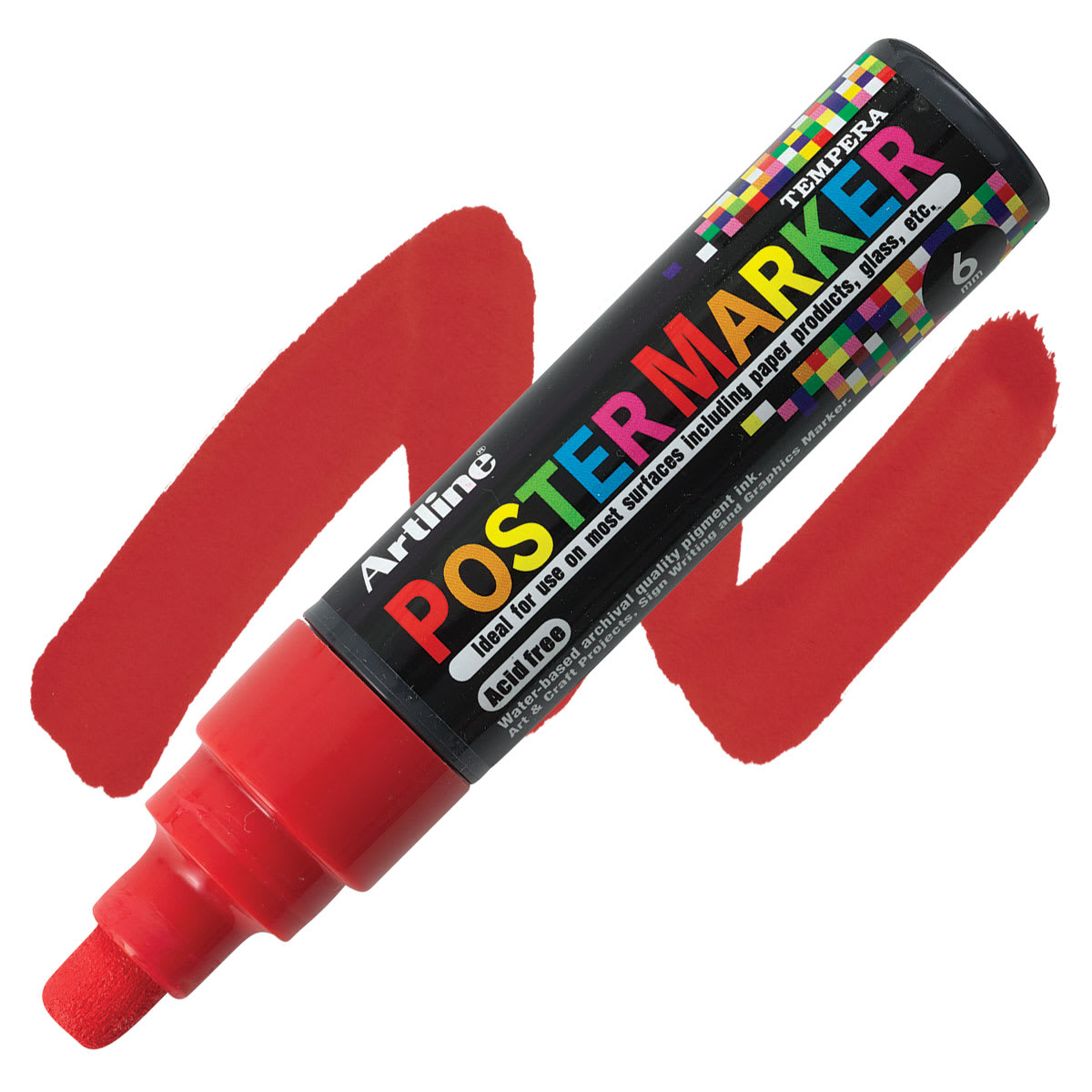 Artline Poster Markers - 6 mm Tip, Red marker and swatch