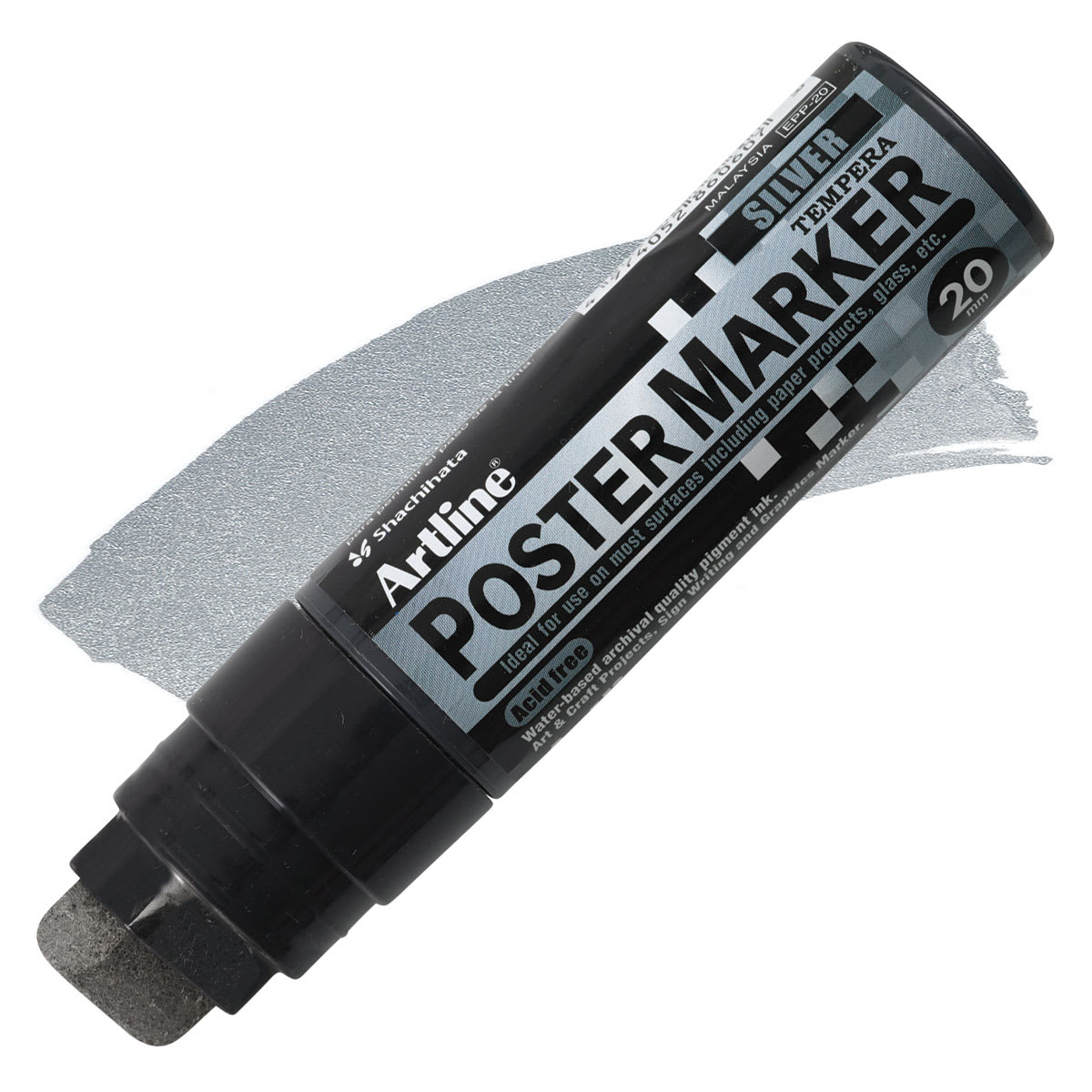 Artline Poster Markers - Metallic Silver, 20 mm marker and swatch