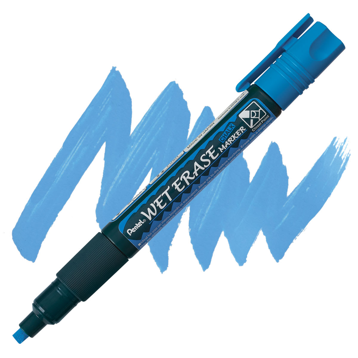 Pentel Wet Erase Chalk Markers - Chisel Point, Blue marker and swatch