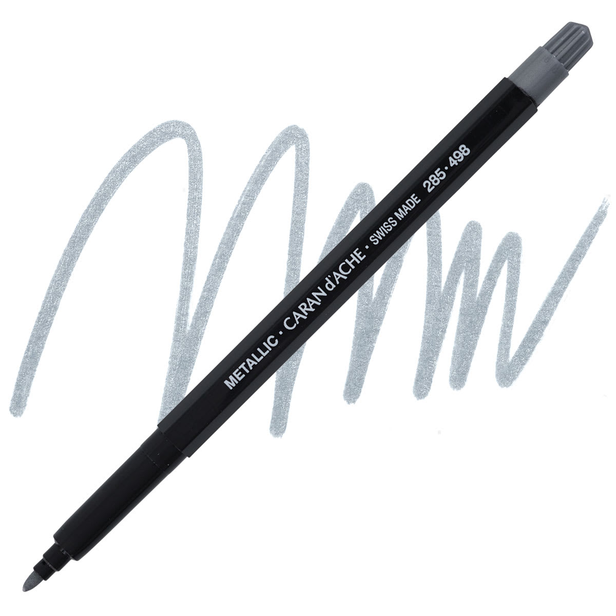 Caran d'Ache Fibralo Marker - Metallic Silver marker and swatch
