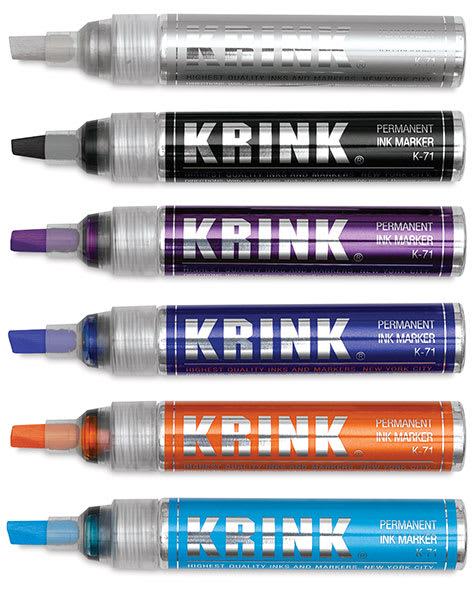 Krink K-71 Permanent Ink Markers - Six Markers shown uncapped and horizontally
