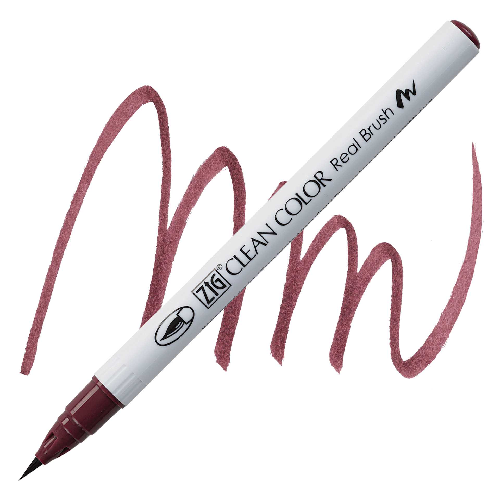 Kuretake Zig Clean Color Real Brush Pen - Bordeaux Red pen and swatch