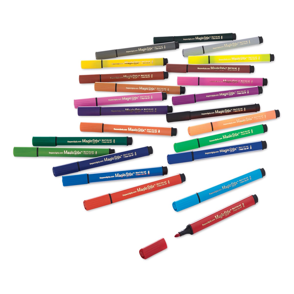 Magic Stix Triangular Markers out of case with caps off to show tips