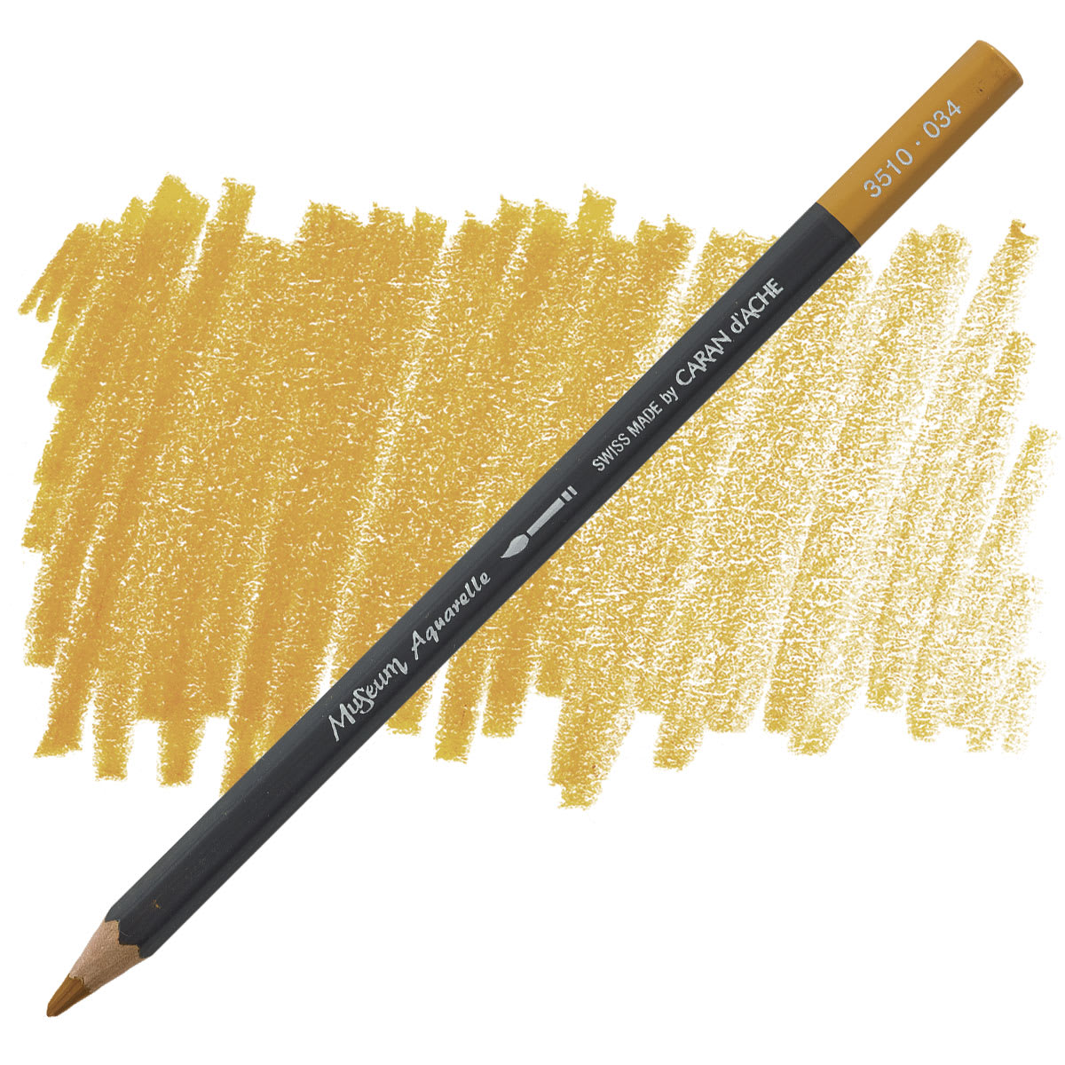 Caran D'Ache Museum Aquarelle Pencil - Yellow Ochre pencil and swatch