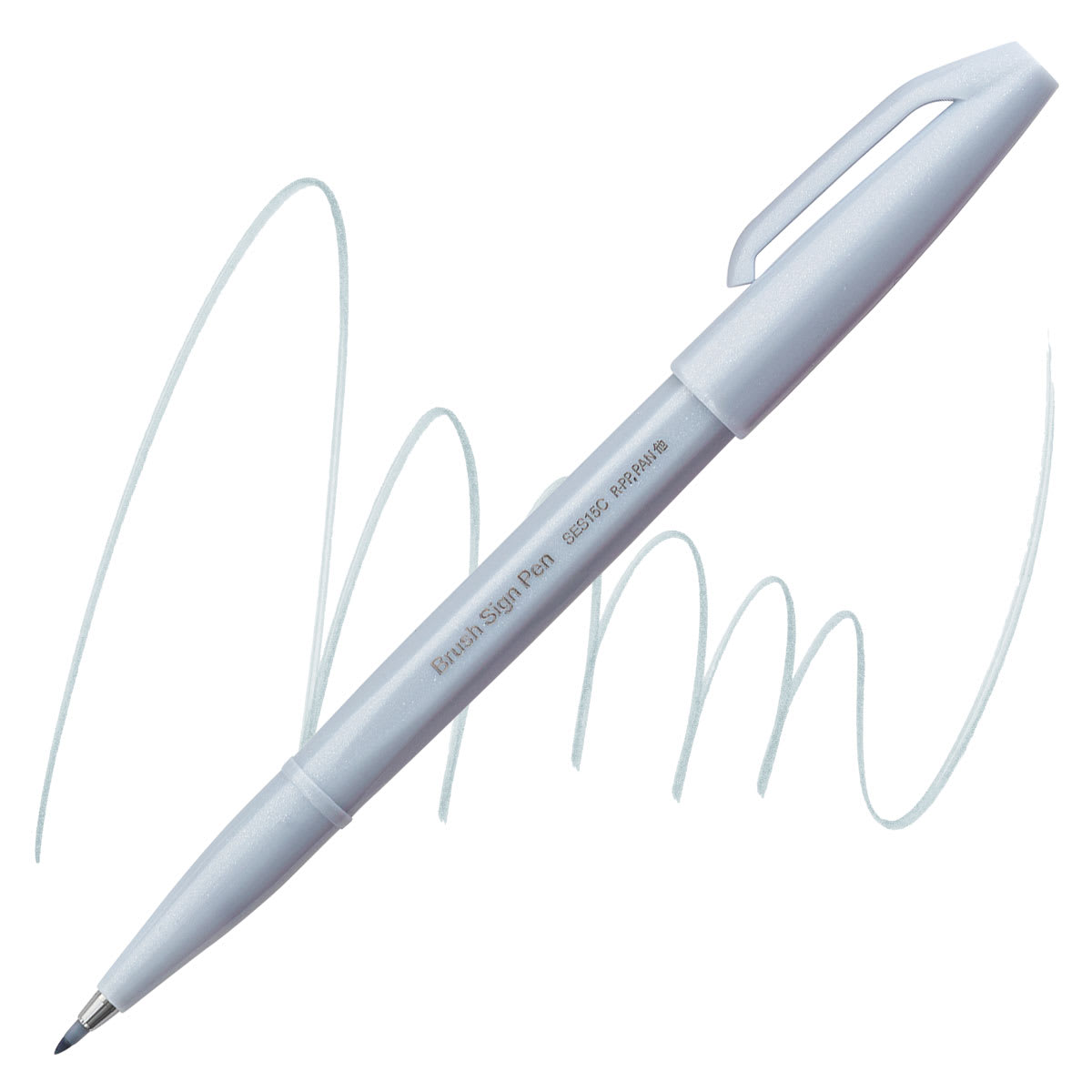 Pentel Arts Brush Tip Sign Pen - Light Gray pen and swatch